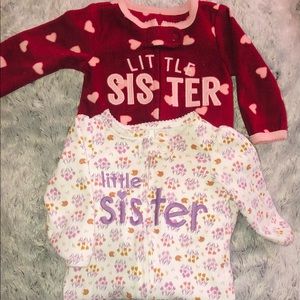 Newborn (burgundy) and 0-3m (white) Little Sister Onepiece Sleeper set